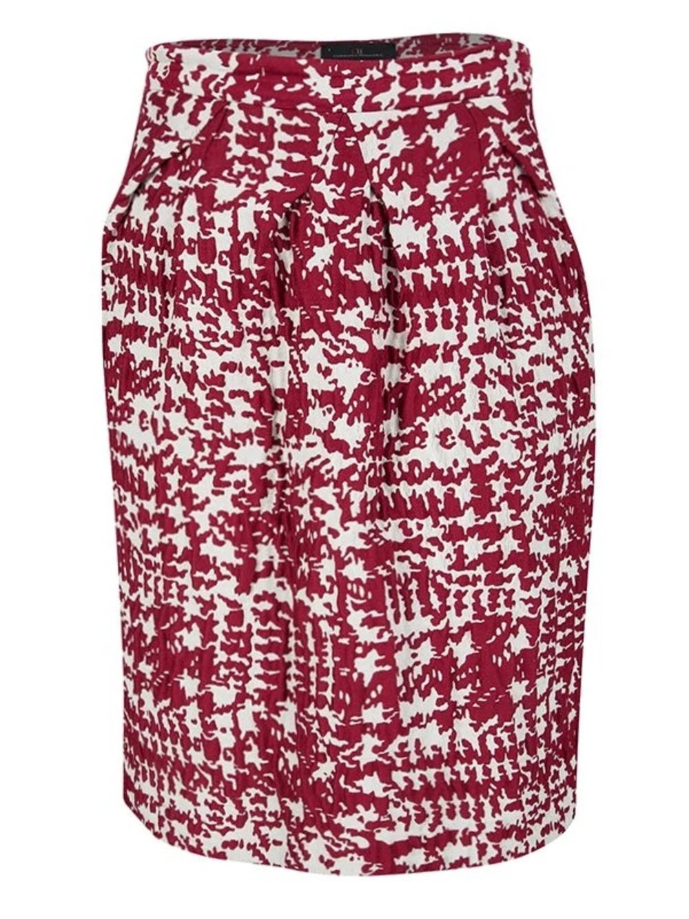 Carolina Herrera Red Beige Textured Wool Blend Pencil Skirt Size 6